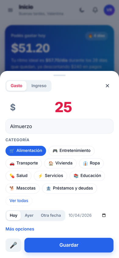 Carga rápida en MisFinanzasApp