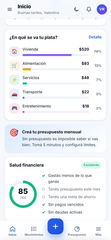 En qué se va tu dinero en MisFinanzasApp