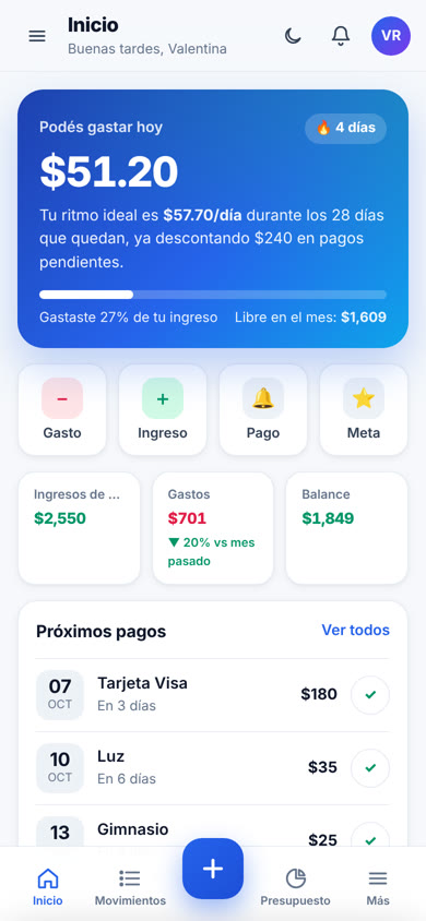 Tu día de un vistazo en MisFinanzasApp