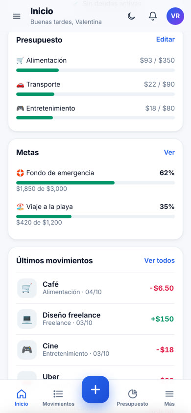 Metas de ahorro en MisFinanzasApp