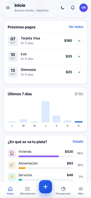 Próximos pagos en MisFinanzasApp