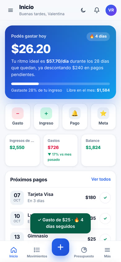 Racha de días en MisFinanzasApp